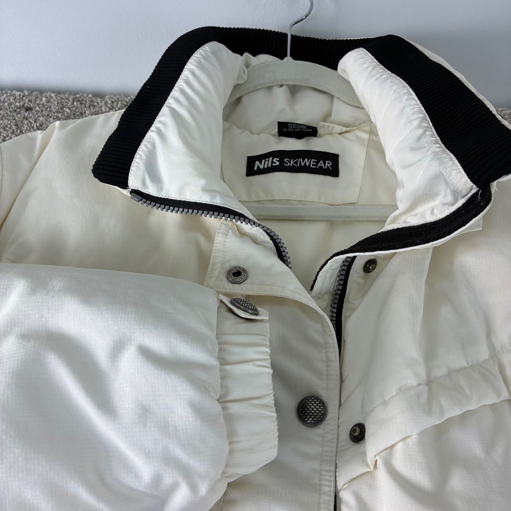 Vintage Nils Skiwear Womens Size 12 Cream‎ Puffer Jacket Down Filled Winter Coat